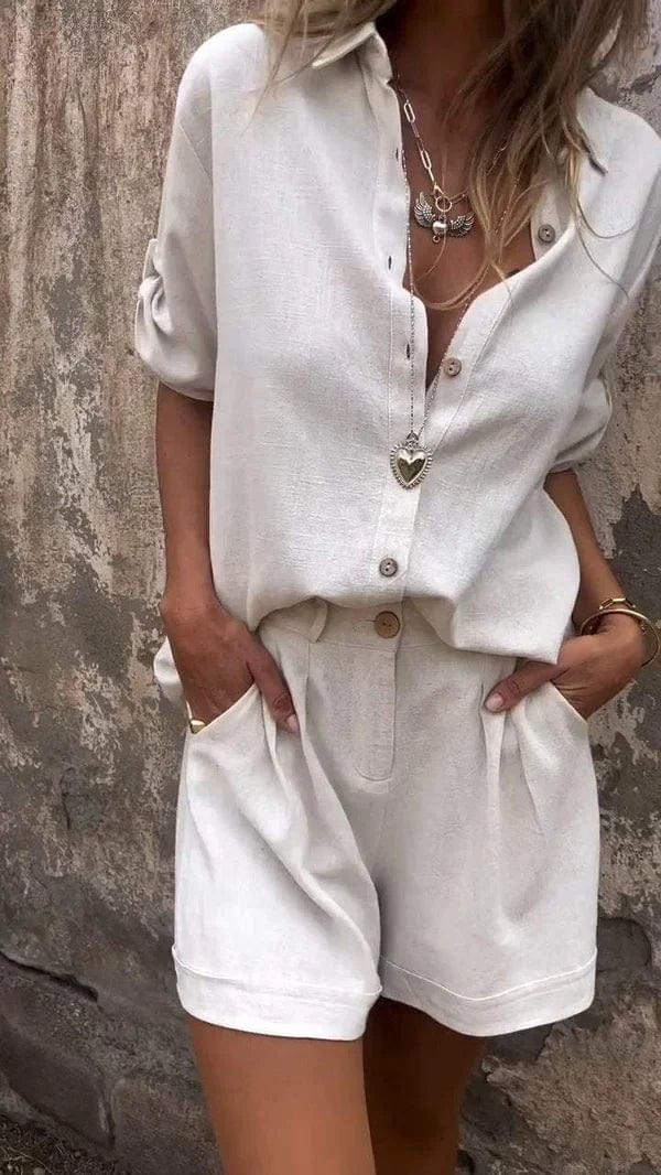 Solmira | Women's Linen Button-Up Shirt & Shorts Set