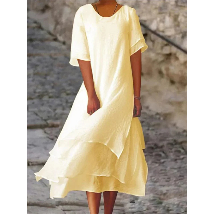 Serene | Women's Flowy Layered Short Sleeve Midi Dress