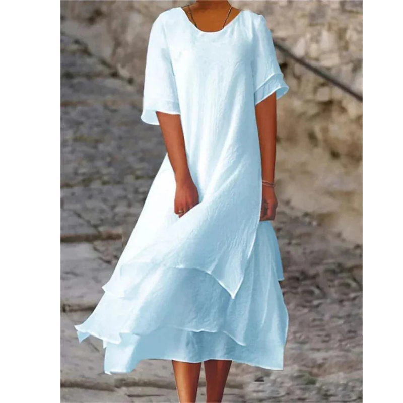 Serene | Women's Flowy Layered Short Sleeve Midi Dress