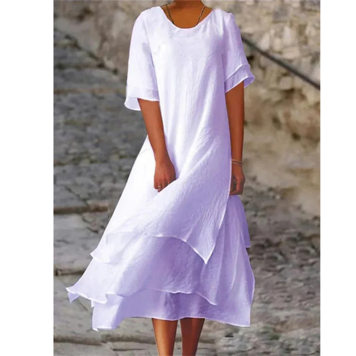 Serene | Women's Flowy Layered Short Sleeve Midi Dress