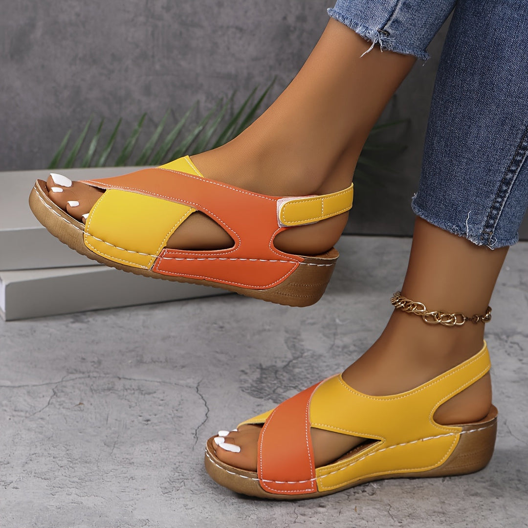 Marina | Women's Color Block Slingback Platform Wedge Sandals