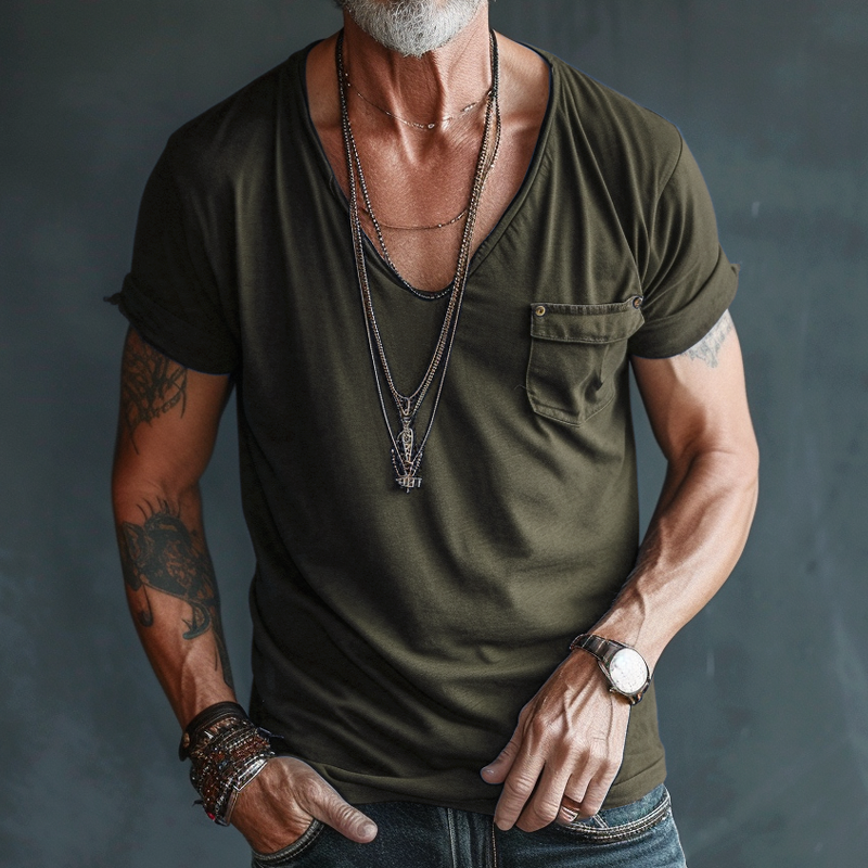 Chino | Men's Casual V-Neck Pocket Detail T-Shirt