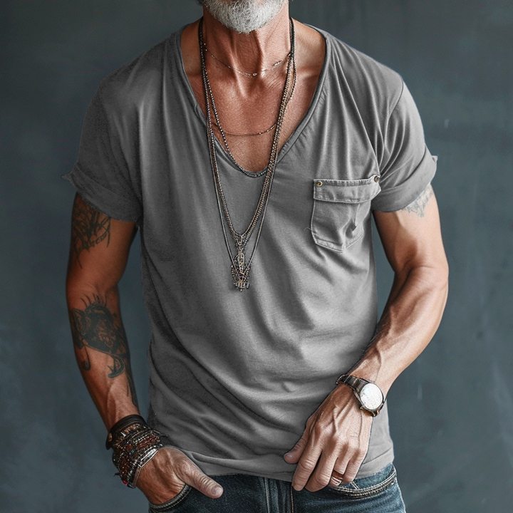 Chino | Men's Casual V-Neck Pocket Detail T-Shirt