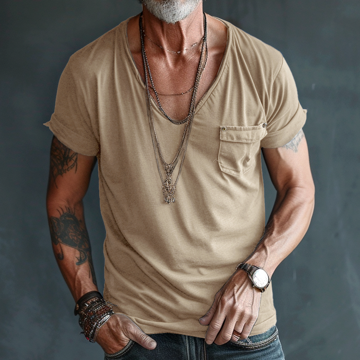 Chino | Men's Casual V-Neck Pocket Detail T-Shirt