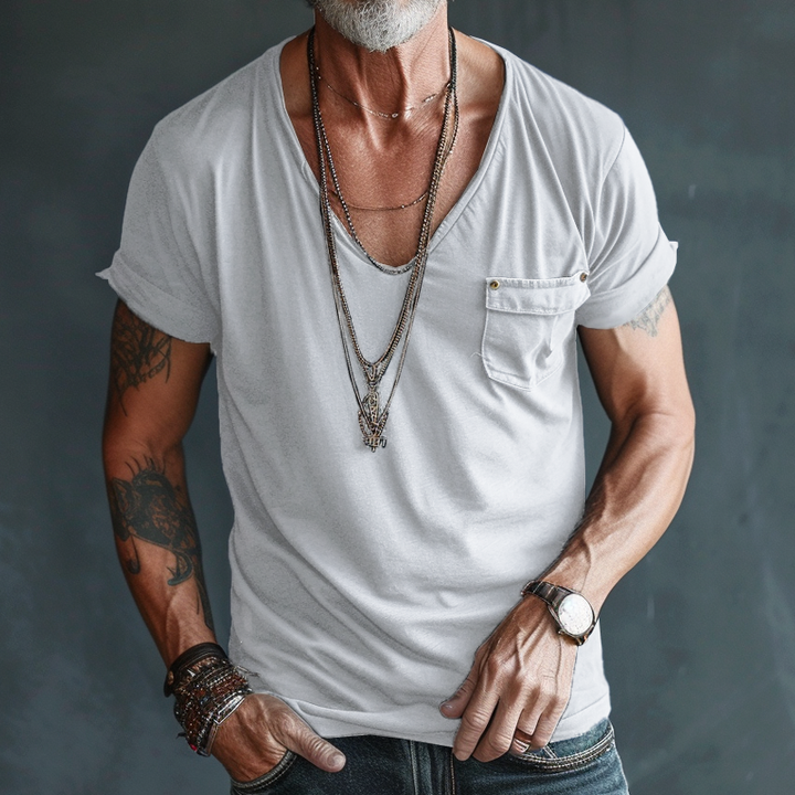 Chino | Men's Casual V-Neck Pocket Detail T-Shirt