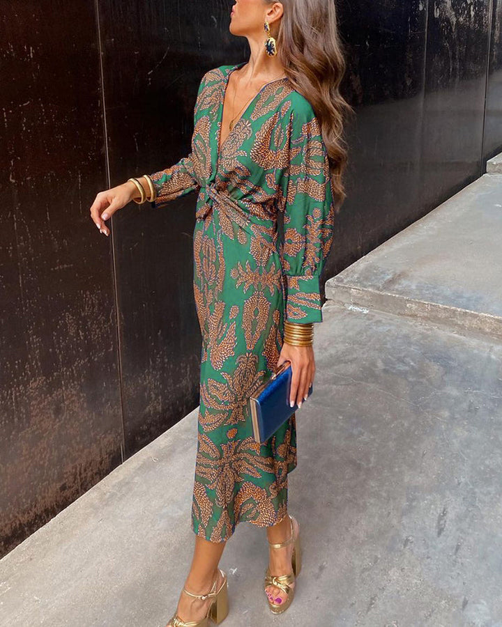 Serena | Women's V-Neck Long Sleeve Midi Dress