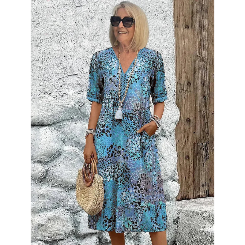 Elara | Women's Relaxed Fit Three Quarter Sleeve Midi Dress
