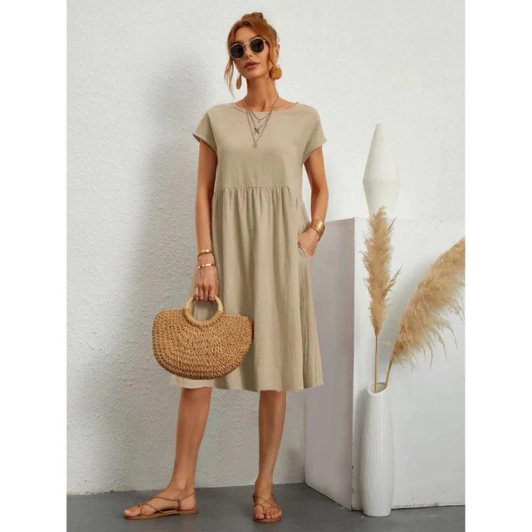 Alira | Women's Short Sleeve Crew Neck Midi Dress