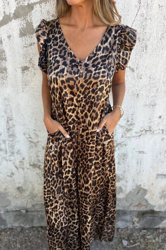 Zara | Women's Leopard Print Flutter Sleeve Jumpsuit
