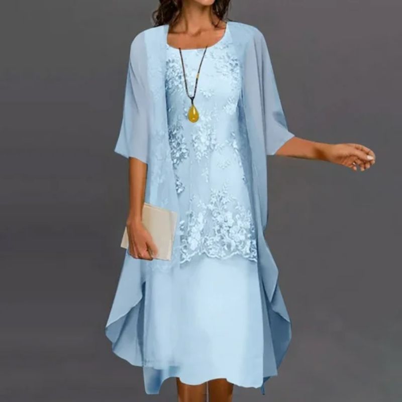 Luna | Women's Lace Midi Dress With Sheer Cardigan