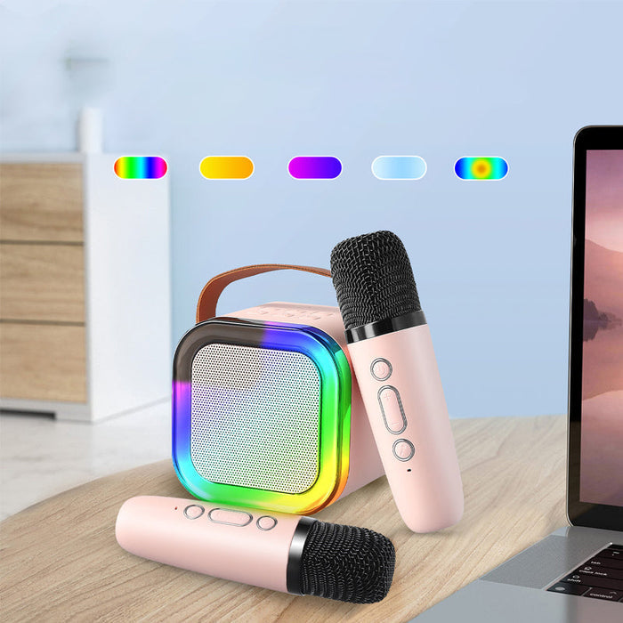 Mini Karaoke System Wireless Microphones – Bluetooth Speaker, LED Lights & Portable Design for Party & Home