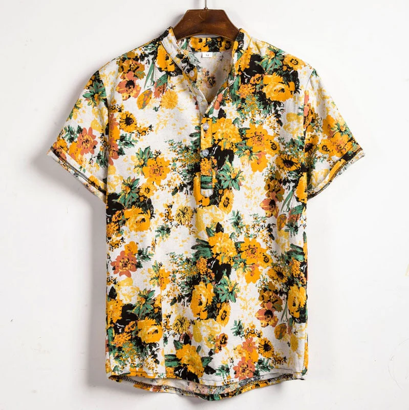 Elias | Men's Patterned Short Sleeve Stand Collar Shirt