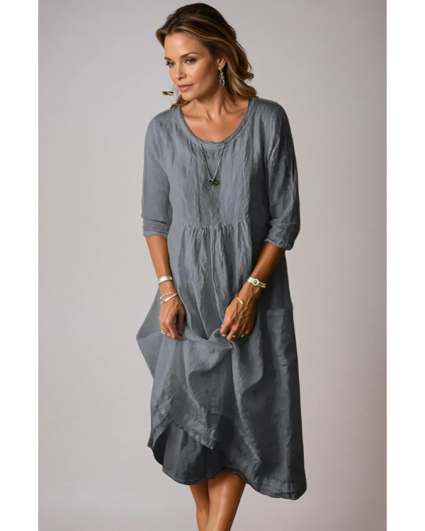 Elara | Women's Relaxed Fit Round Neck Midi Dress