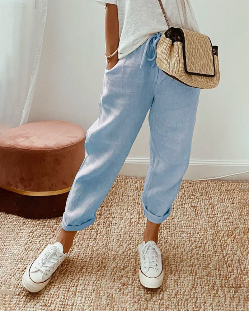 Nella | Women's Drawstring Linen Relaxed Pants