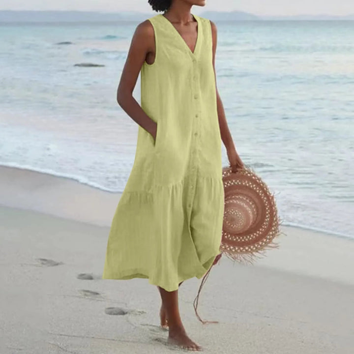 Talia | Women's Button Front V-Neck Summer Dress