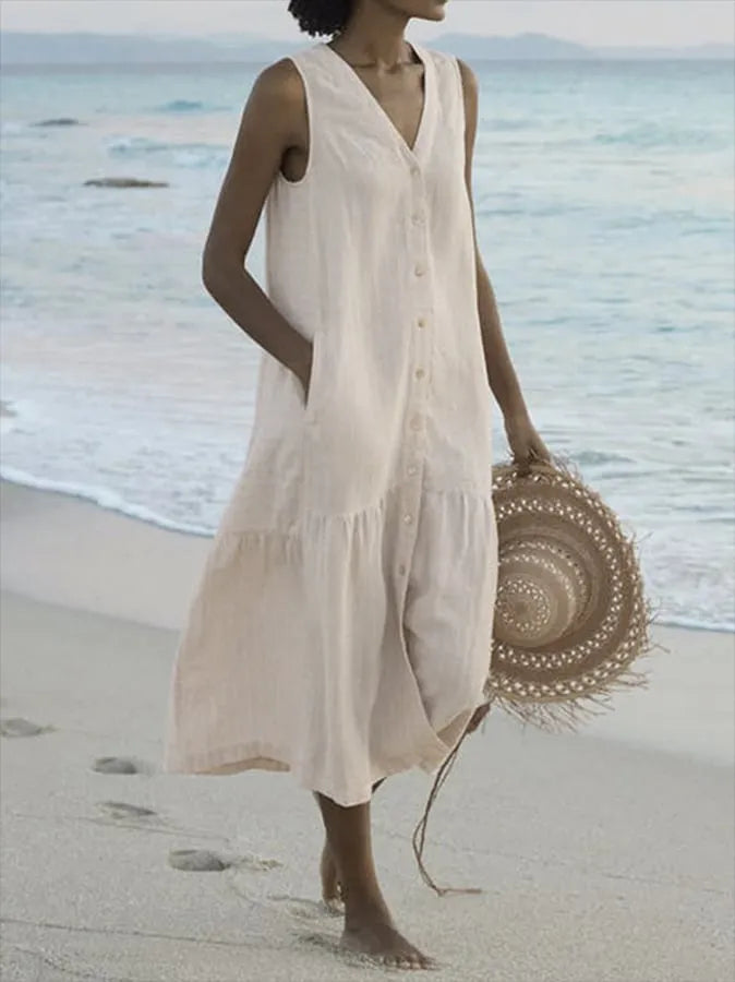 Talia | Women's Button Front V-Neck Summer Dress