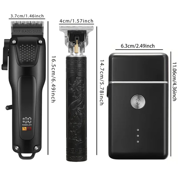 Hair and Beard Trimmer Set 3-Piece Cordless – LED Display, USB Rechargeable & Waterproof, for Men Grooming