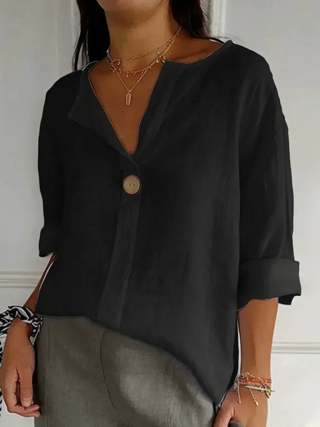 Nadia | Women's Button Front Relaxed Tunic Blouse