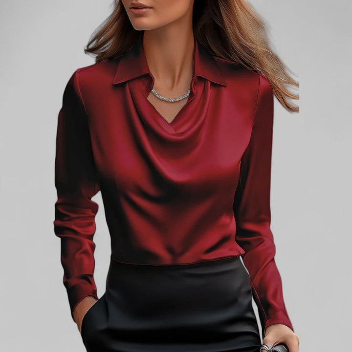 Elena | Women's Draped Satin Long Sleeve Blouse