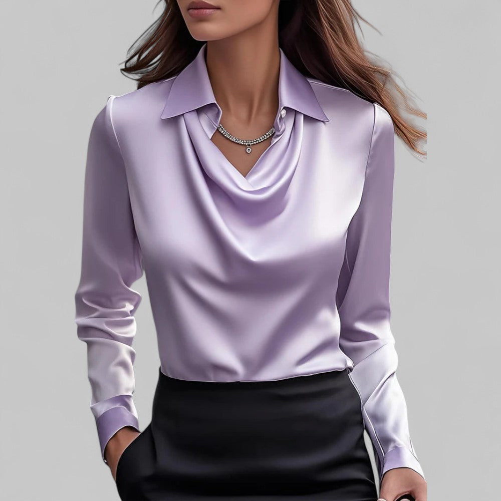Elena | Women's Draped Satin Long Sleeve Blouse