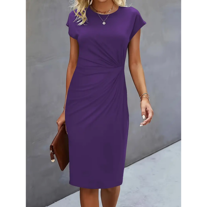 Elara | Women's Ruched Waist Fitted Midi Dress
