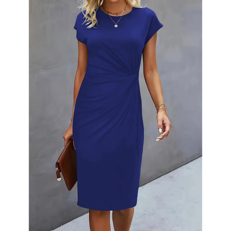 Elara | Women's Ruched Waist Fitted Midi Dress