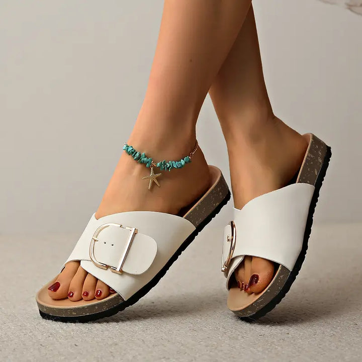 Elina | Women's Open Toe Buckle Strap Slide Sandals