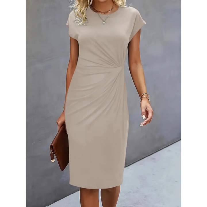 Elara | Women's Ruched Waist Fitted Midi Dress