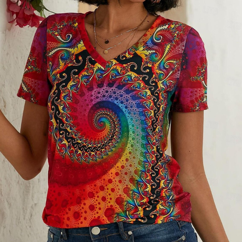 Maya | Women's Printed V-Neck Short Sleeve Top