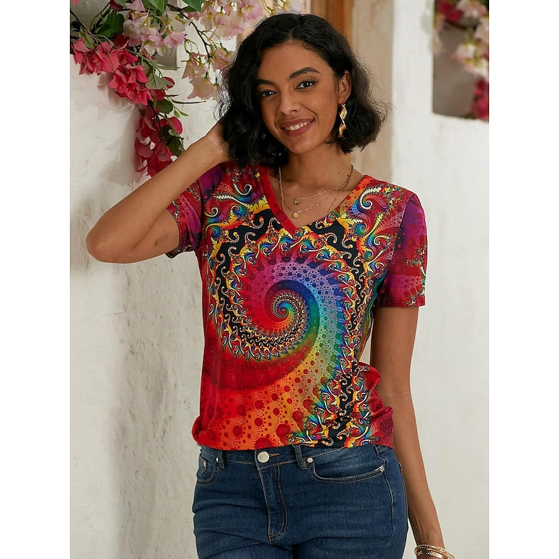 Maya | Women's Printed V-Neck Short Sleeve Top