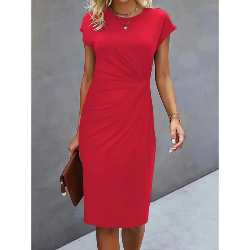 Elara | Women's Ruched Waist Fitted Midi Dress