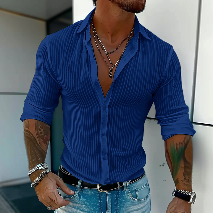 Zayden | Men's Textured Ribbed Slim Fit Summer Shirt