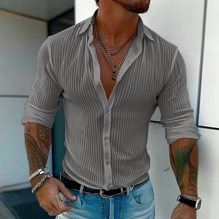 Zayden | Men's Textured Ribbed Slim Fit Summer Shirt