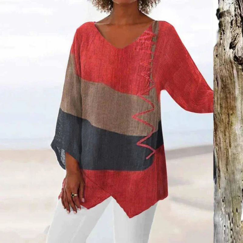 Jana | Women's Color Block V-Neck Long Sleeve Tunic