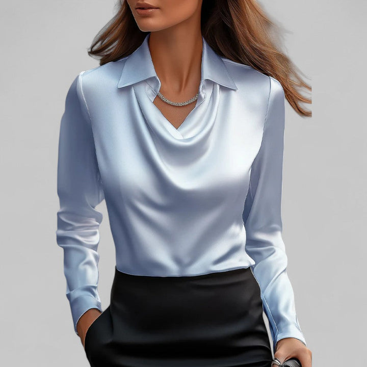 Elena | Women's Draped Satin Long Sleeve Blouse