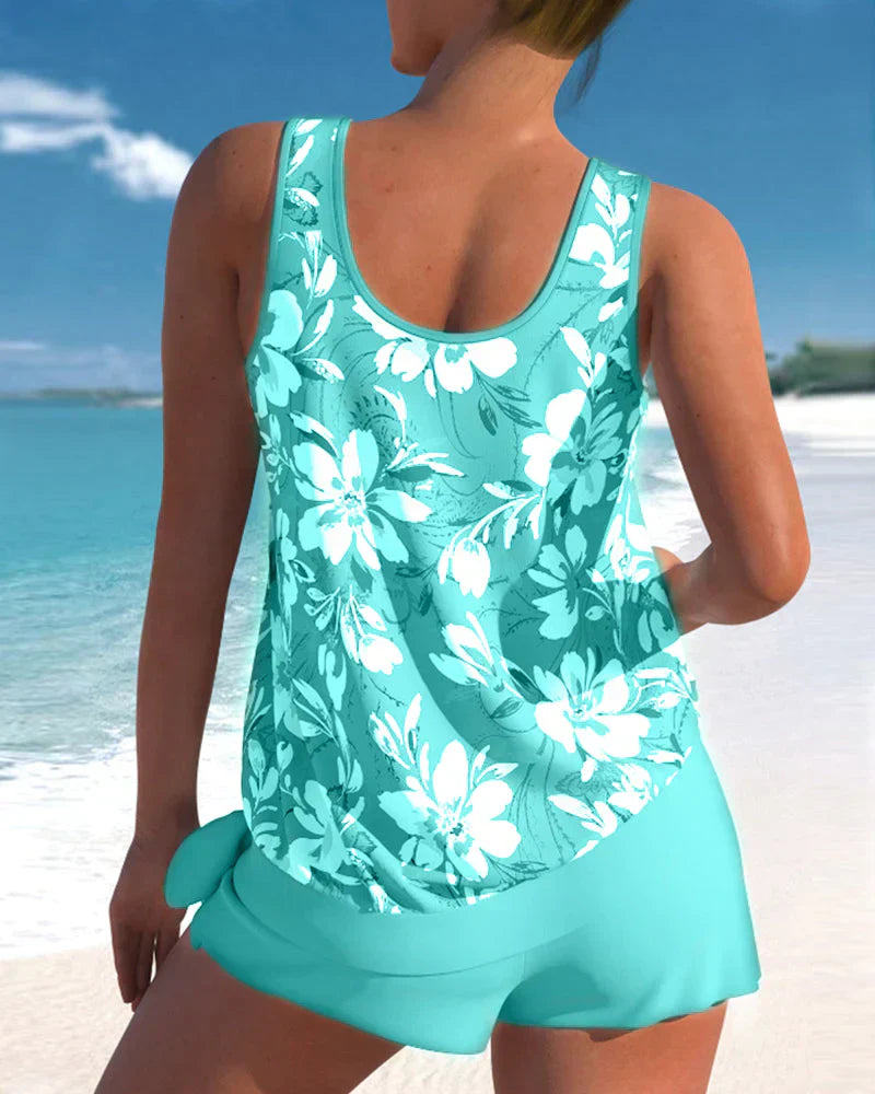 Luna | Women's Floral Print Sleeveless Tankini Swim Set