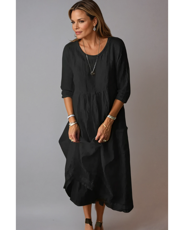 Elara | Women's Relaxed Fit Round Neck Midi Dress
