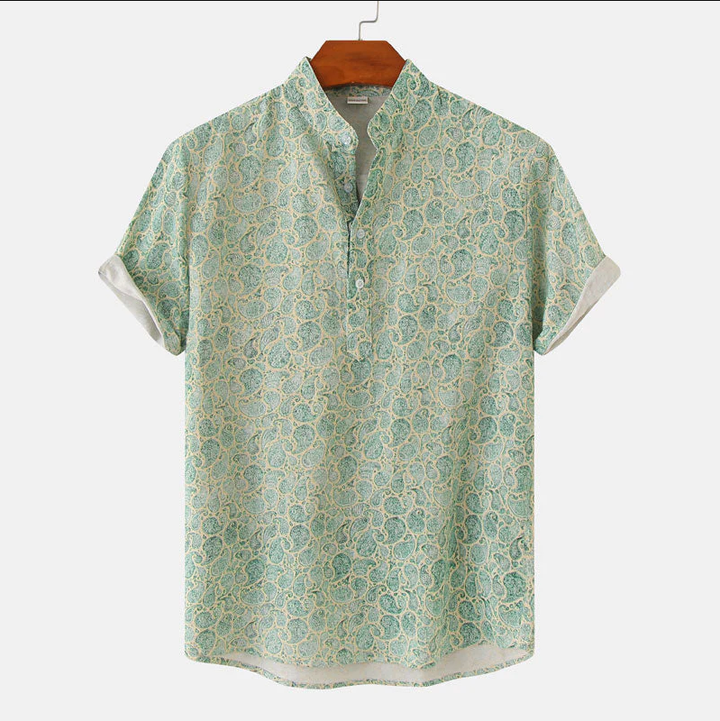 Elias | Men's Patterned Short Sleeve Stand Collar Shirt