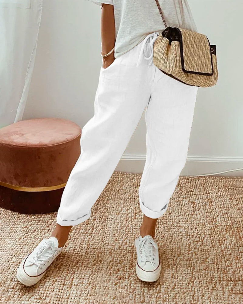 Nella | Women's Drawstring Linen Relaxed Pants