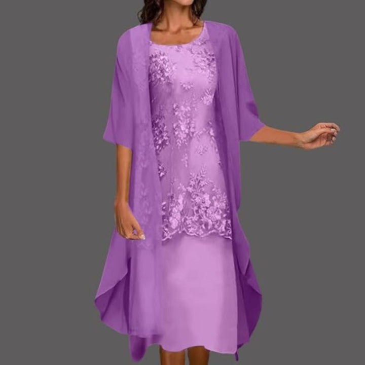 Elena | Women's Lace Overlay Midi Dress Set