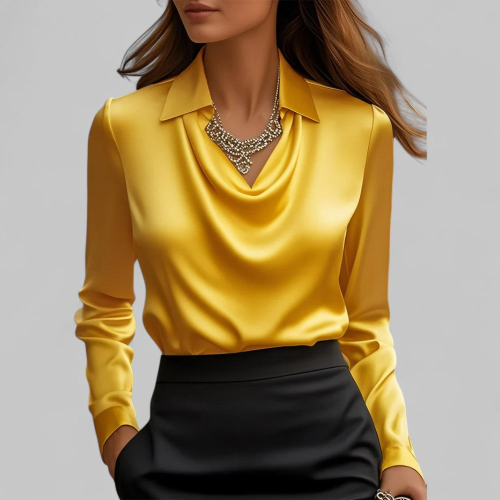 Elena | Women's Draped Satin Long Sleeve Blouse
