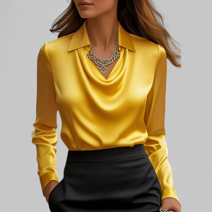 Elena | Women's Draped Satin Long Sleeve Blouse