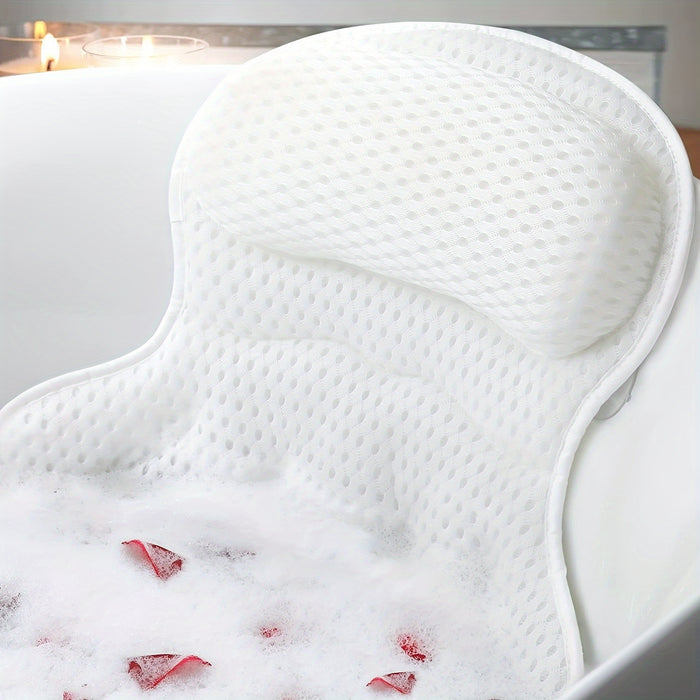 Bath Pillow 4D Air Mesh Non-Slip – Neck & Back Support, Quick Dry & Machine Washable for Bathtub Comfort