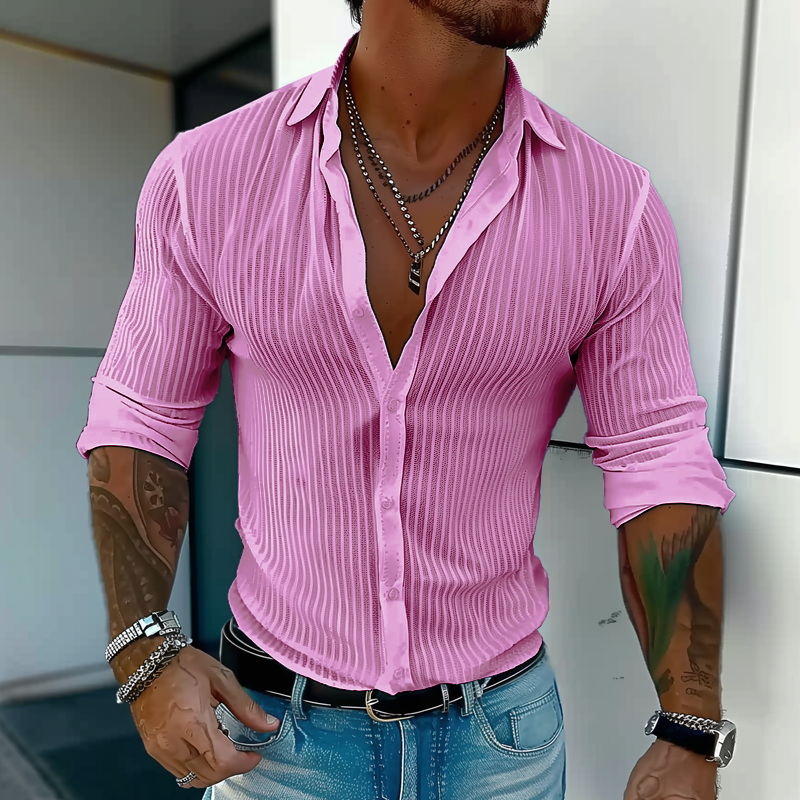 Zayden | Men's Textured Ribbed Slim Fit Summer Shirt