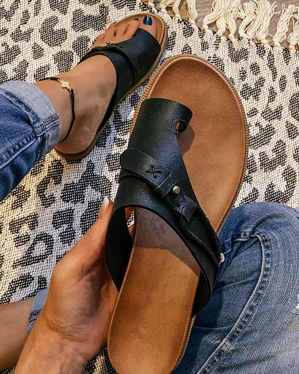 Calira | Women's Braided Toe Loop Flat Slide Sandals