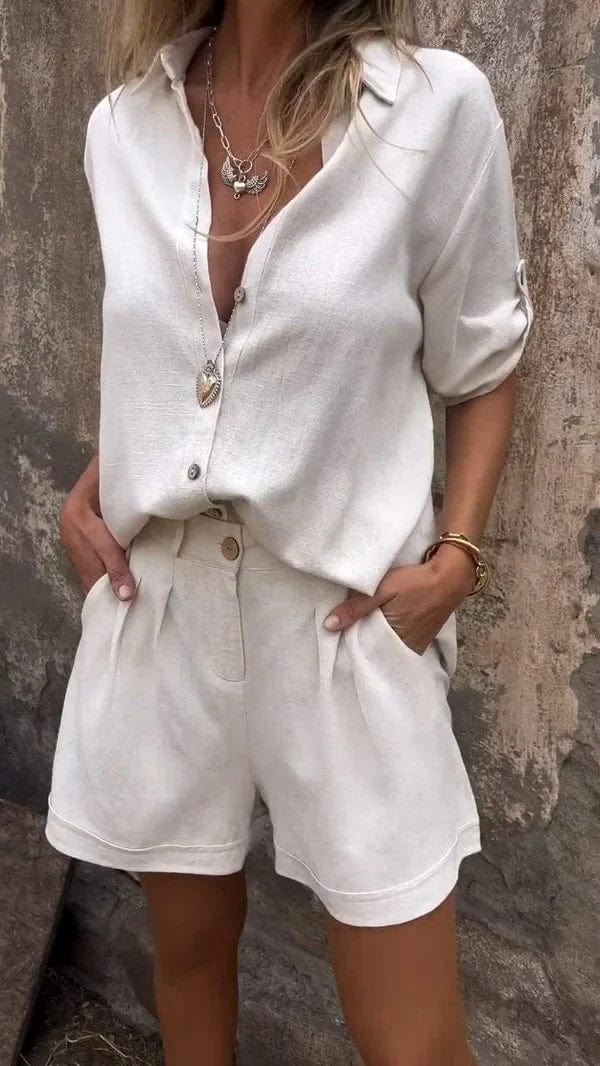 Solmira | Women's Linen Button-Up Shirt & Shorts Set