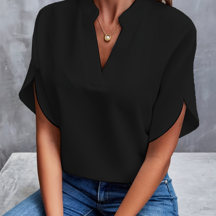 Elara | Women's Split Neck Flutter Sleeve Flowing Blouse