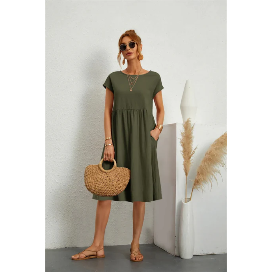 Alira | Women's Short Sleeve Crew Neck Midi Dress