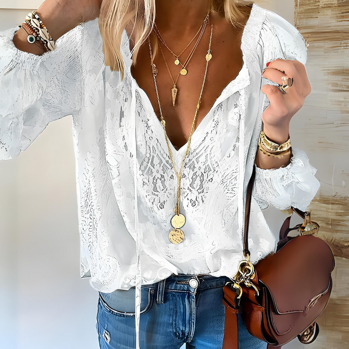 Avery | Women's Long Sleeve V-Neck Airy Blouse