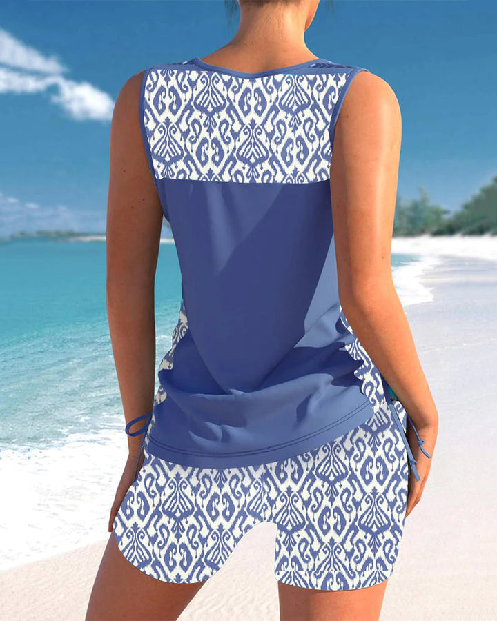 Kaia | Women's Criss-Cross V-Neck Printed Tankini Top